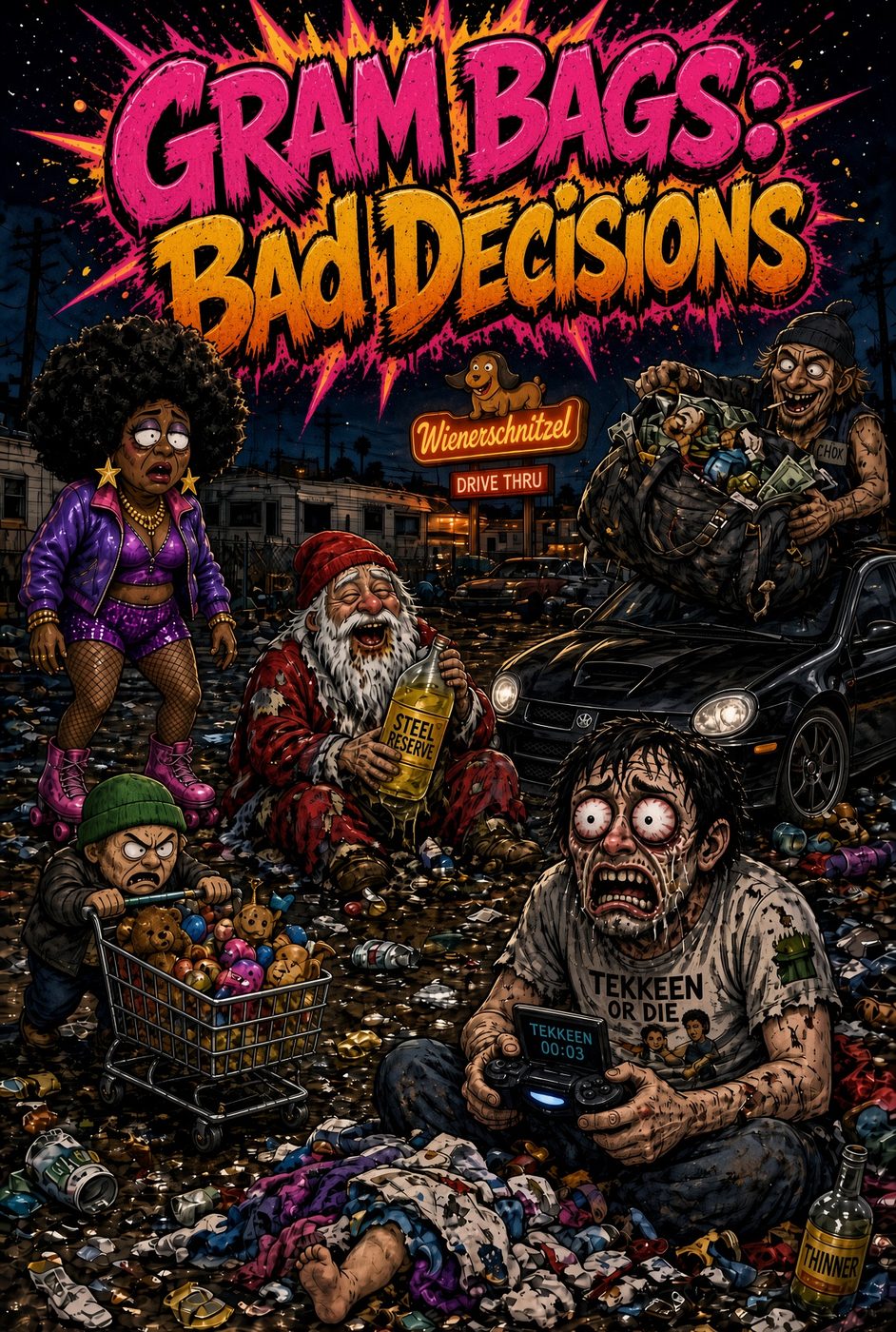 Wayne's World 15: GRAM BAGS: Bad Decisions crew posted up in the trash lot behind the Wienerschnitzel